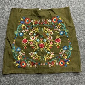 Embroidered Boho Skirt Size 34 Festival Folk Mini Katrina Green
